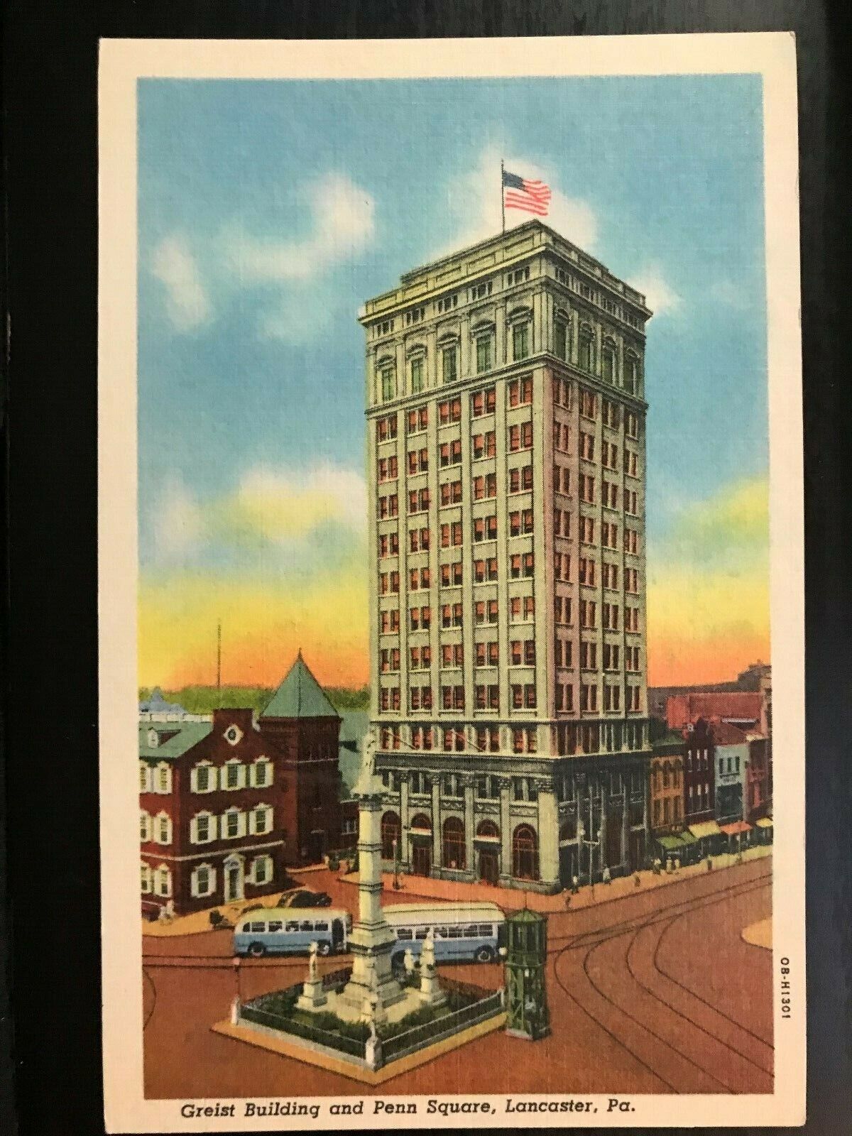 Vintage Postcard 1940 Greist Building and Penn Square Lancaster PA