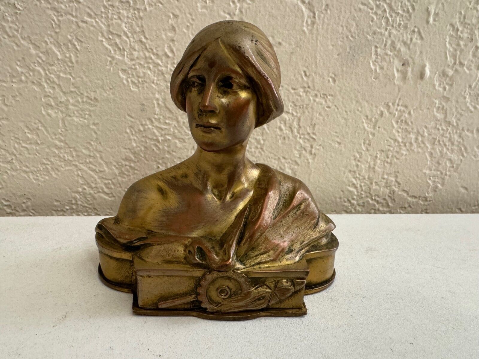 Vintage Antique Spelter Metal Bust Statue of Woman with Gilt Finish