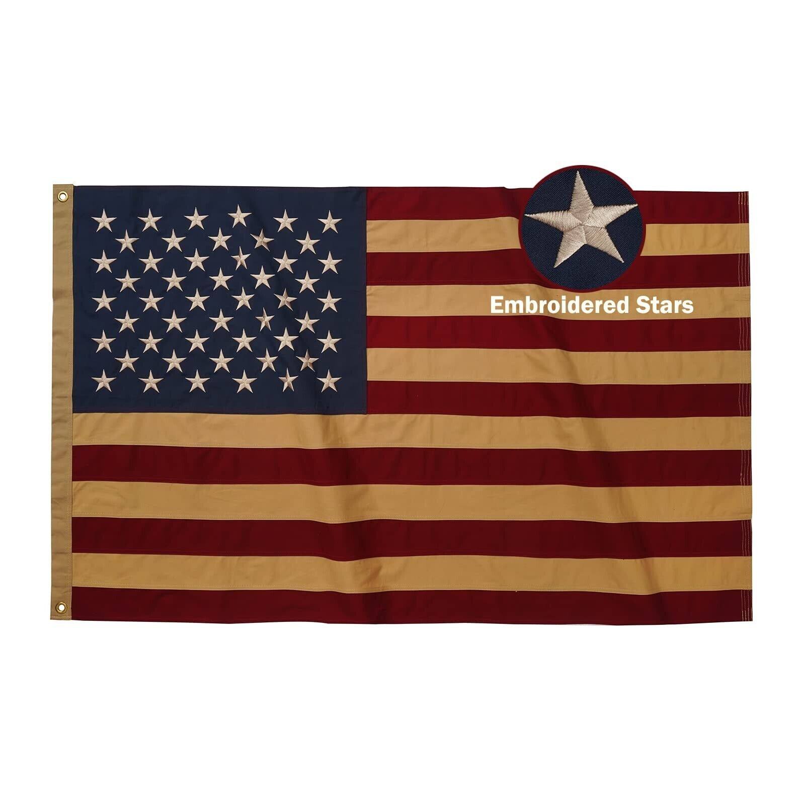 American Flag Cotton Vintage US Flags 3x5 Ft Embroidered Stars - Tea Stained ...