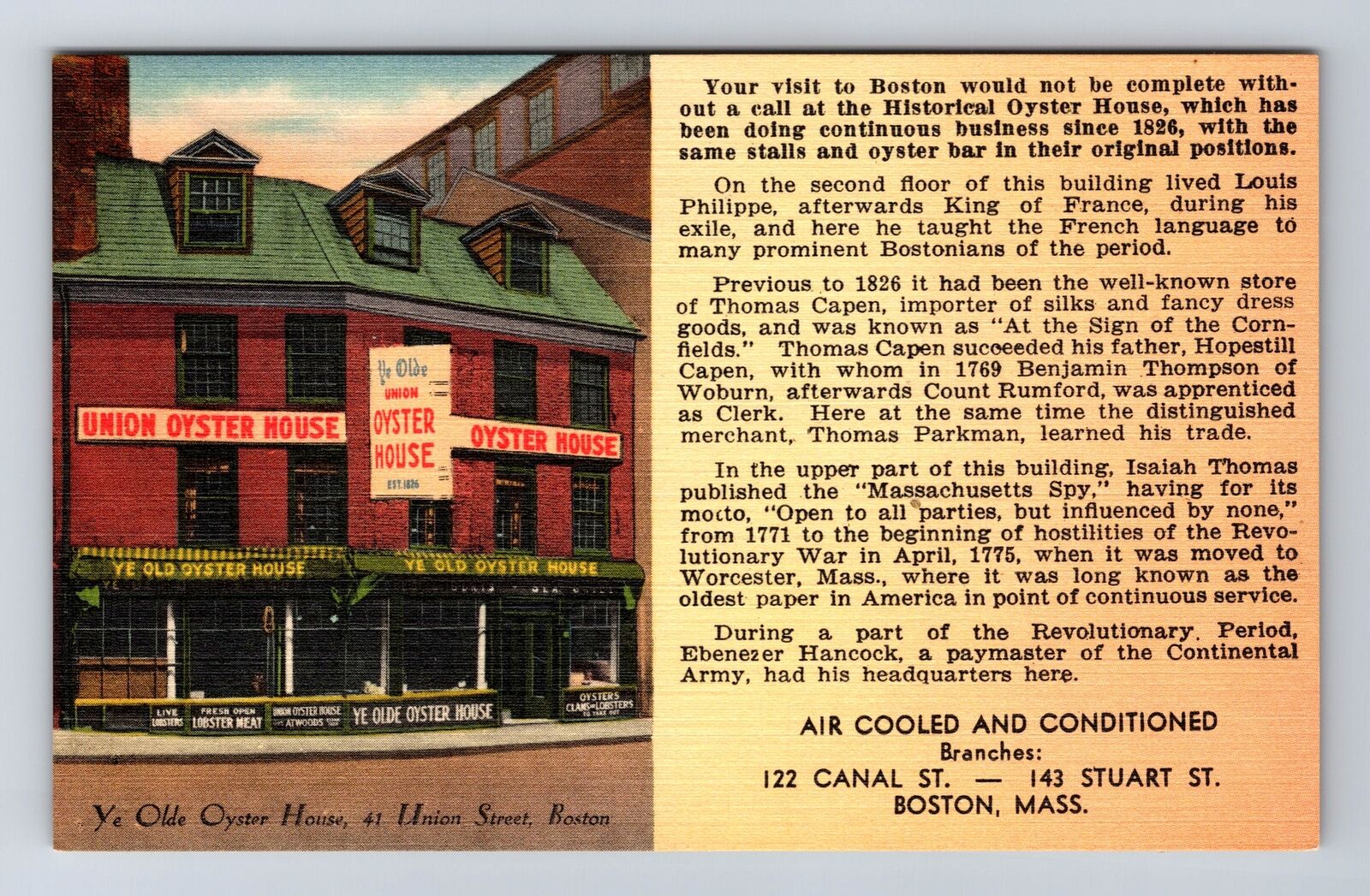 Boston MA-Massachusetts, Union Oyster House Inc, Antique, Vintage Postcard