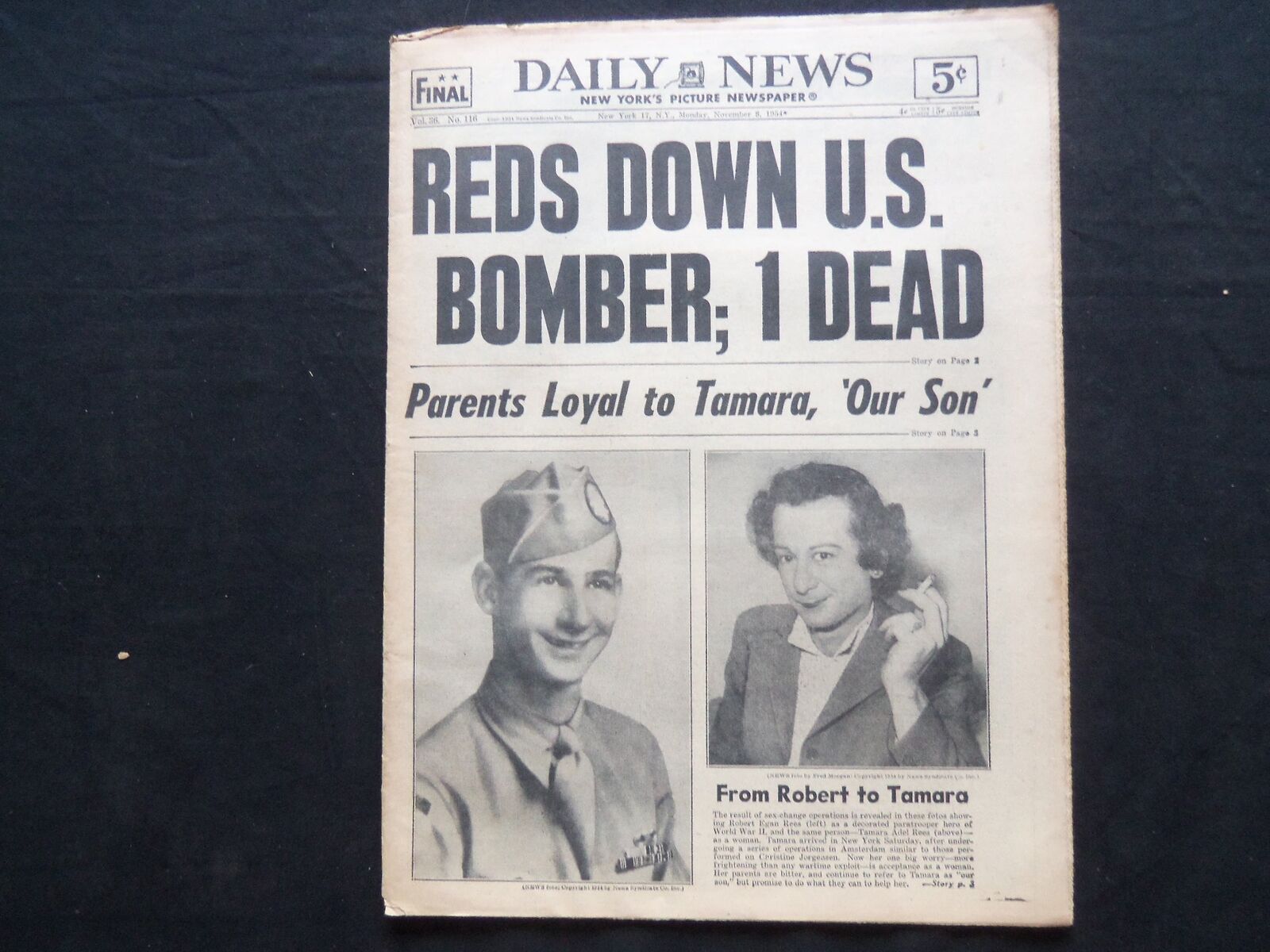 1954 NOVEMBER 8 NY DAILY NEWS NEWSPAPER - FROM ROBERT TO TAMARA - NP 2515