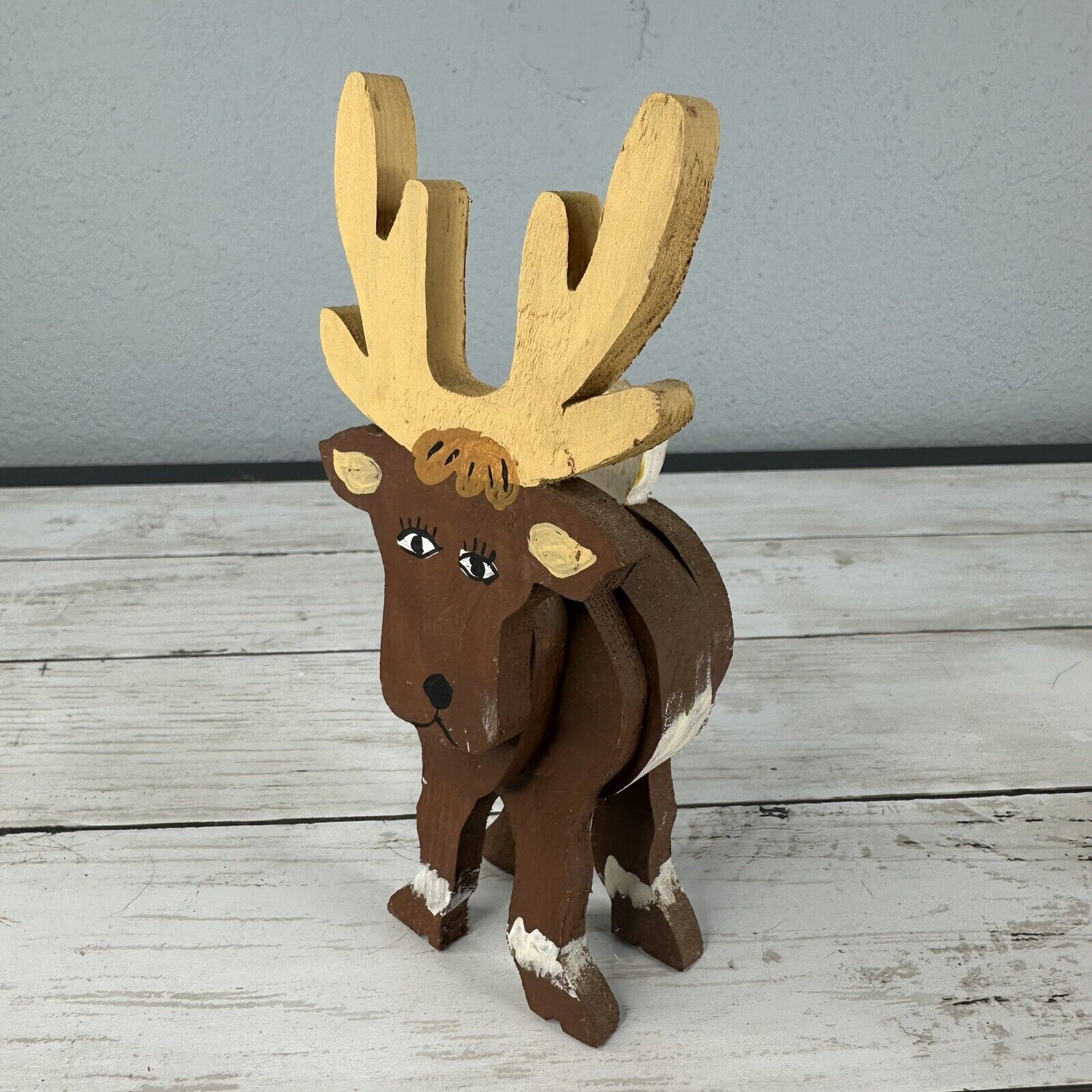 Vintage Folk Art - Hand Painted Wood Animal Figure - Moose
