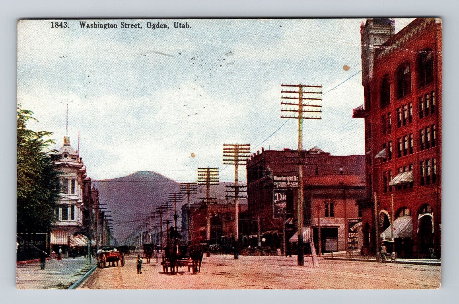 Ogden UT-Utah, Washington Street, Advertising, Antique Vintage c1915 Postcard