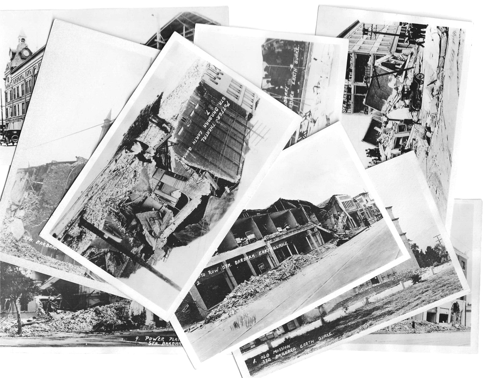 Santa Barbara, Ca. 1925 Earthquake RPPC Postcards, Unposted