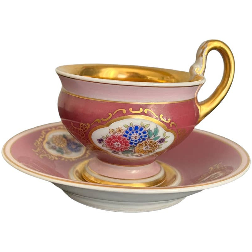Antique Thomas Bavaria Gilded Demitasse Cup Saucer Set Pink Gold Floral Germany