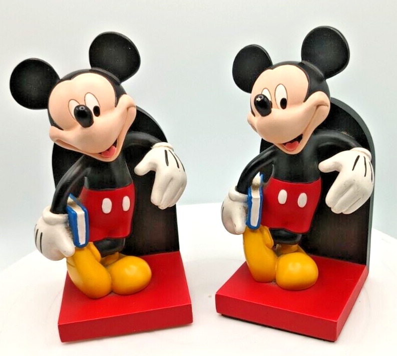 TWO BEAUTIFUL VINTAGE DISNEY MICKEY MOUSE BLACK RESIN BOOKENDS 7\