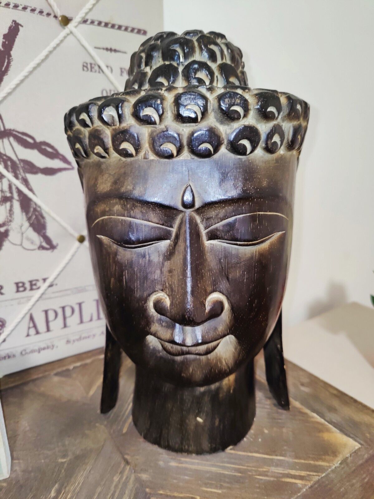 Vintage Handmade Indonesian Carved Woden Face Mask Sculpture Statue Buddha 