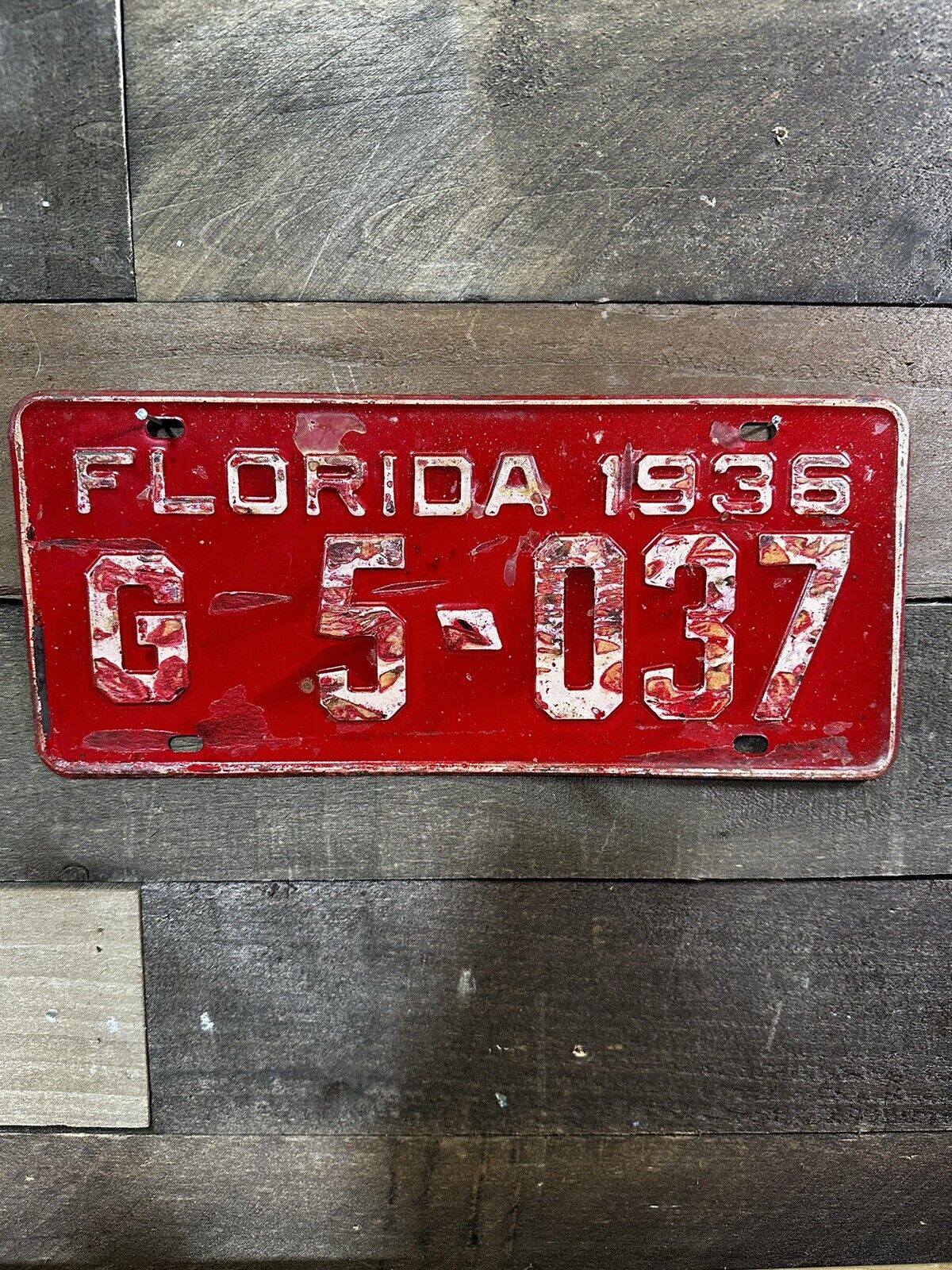 VINTAGE 1936 FLORIDA TAG TRUCK LICENSE PLATE #G 5-037