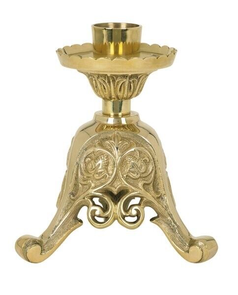 Solid Brass Ornate Europa Short Altar Candlestick Church or Home 8 Inches