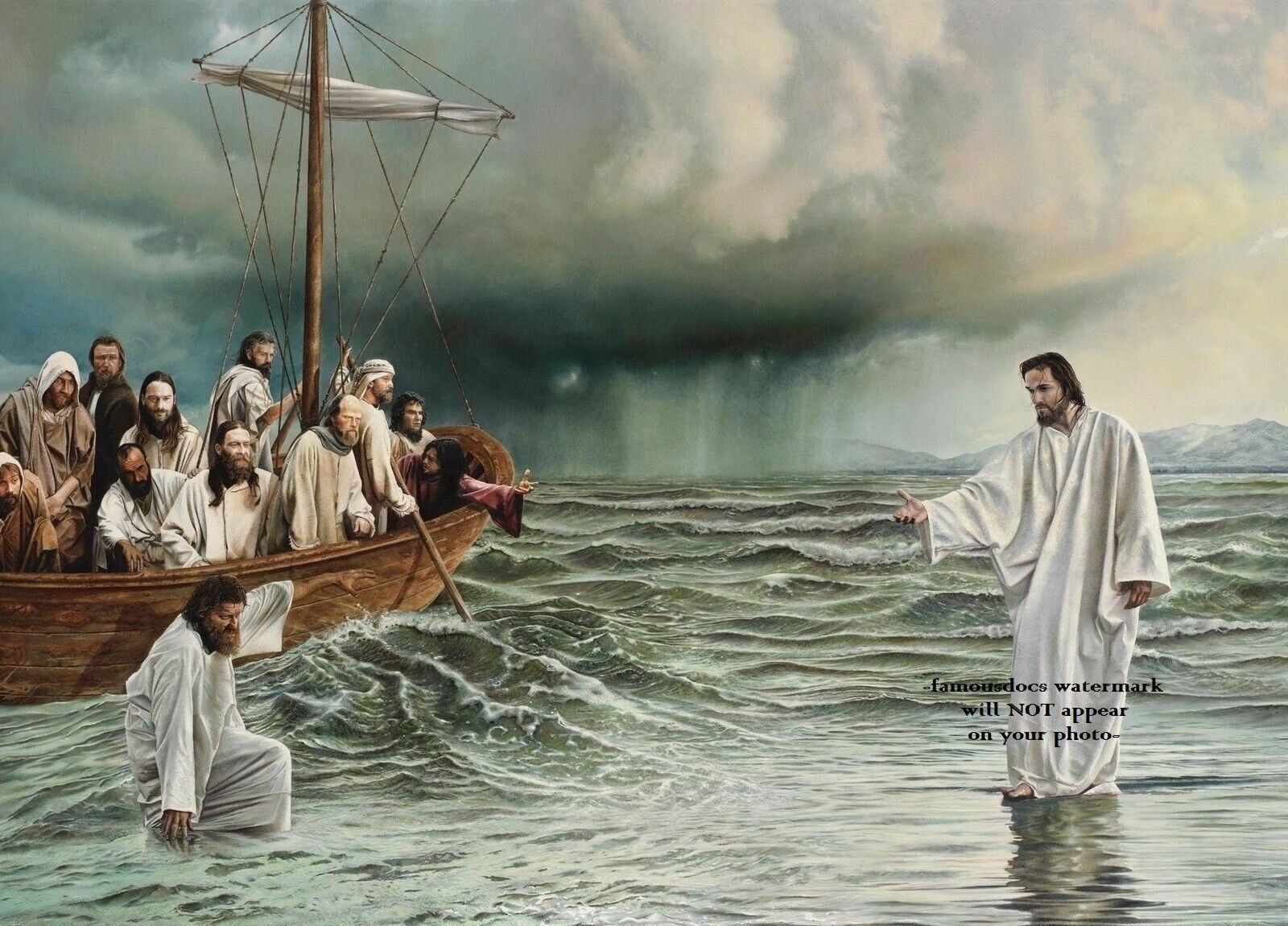 Jesus Walking on Water PHOTO Peter Walks Water, Matthew 14:22-33 Disciples Boat