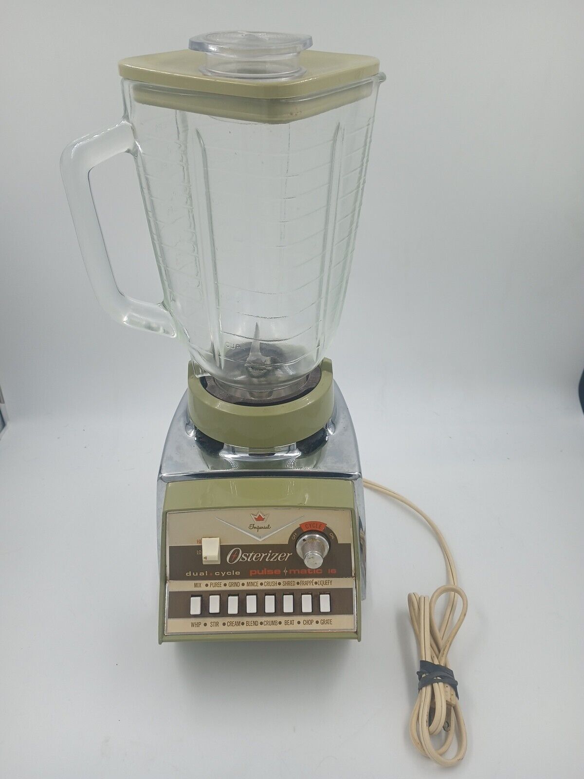Vintage Osterizer Galaxie 16 Pulse Matic 16 Blender Glass Pitcher Avocado Green