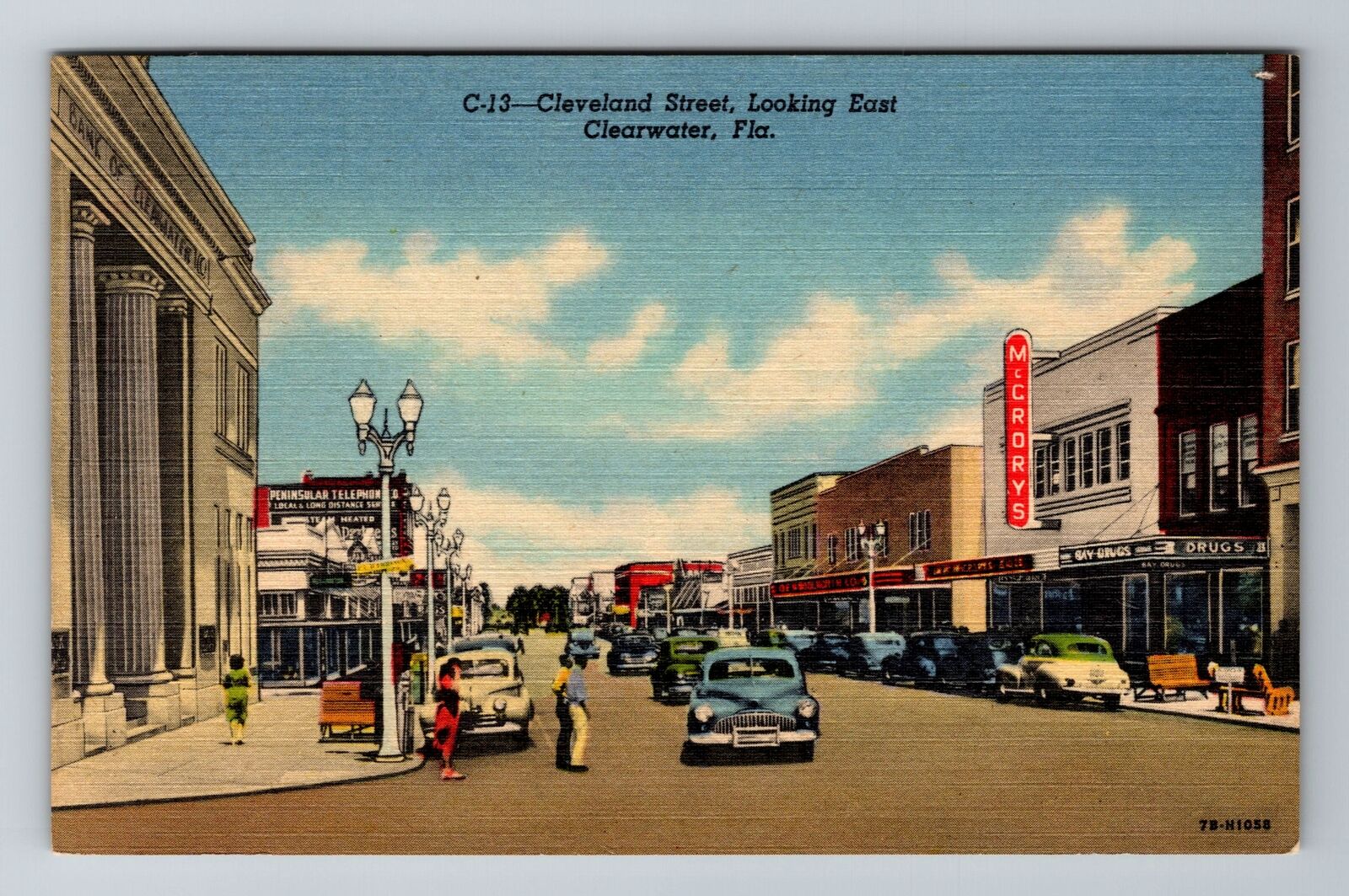 Clearwater FL-Florida, Cleveland Street Looking East, Antique Vintage Postcard