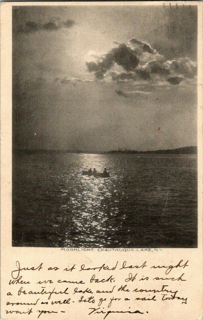 1906. MOONLIGHT ON CHAUTAUQUA LAKE, NY.  POSTCARD. RC14
