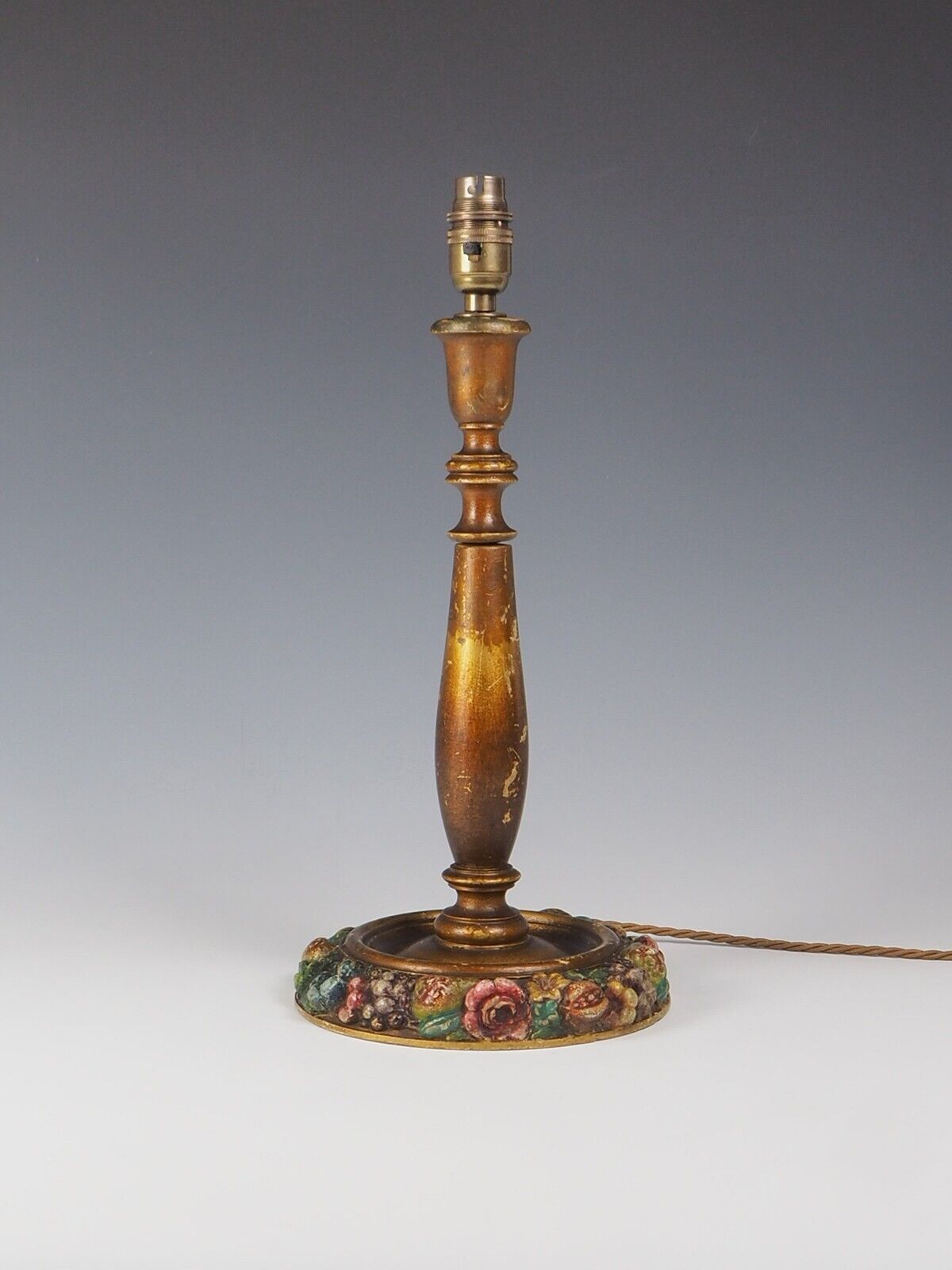 Antique Carved Wood Painted Fruit Table Lamp
