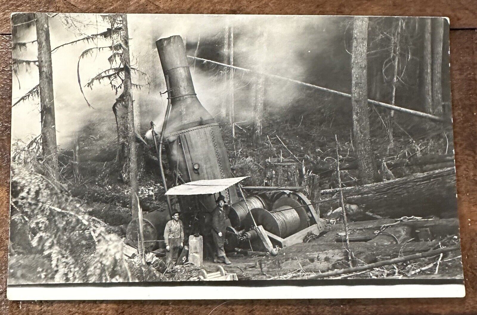 Early 1900s RPPC Oregon Logging Double Drum Steam Donkey Real Photo Postcard