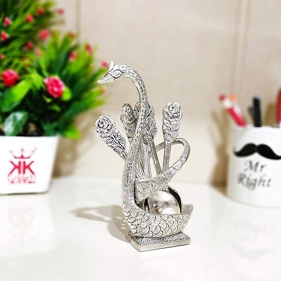 Fashtales handicrafts Metal Swan (Duck) Silver Spoon Stand  