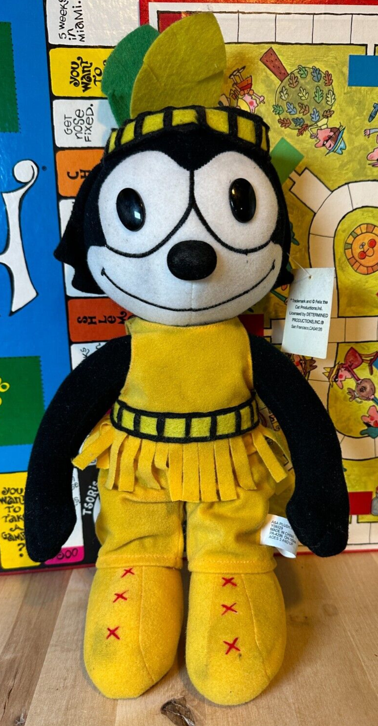 Vintage Felix the Cat A&A Plush Toy in Native American Indian Costume, w Tag 14\