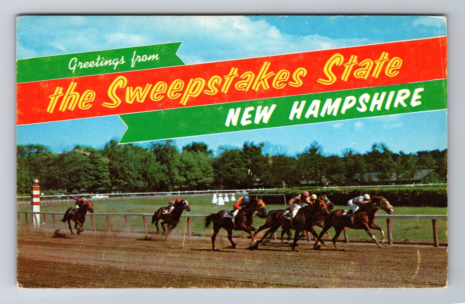 Salem NH-New Hampshire, Horses, Rockingham Park Raceday, Vintage Postcard