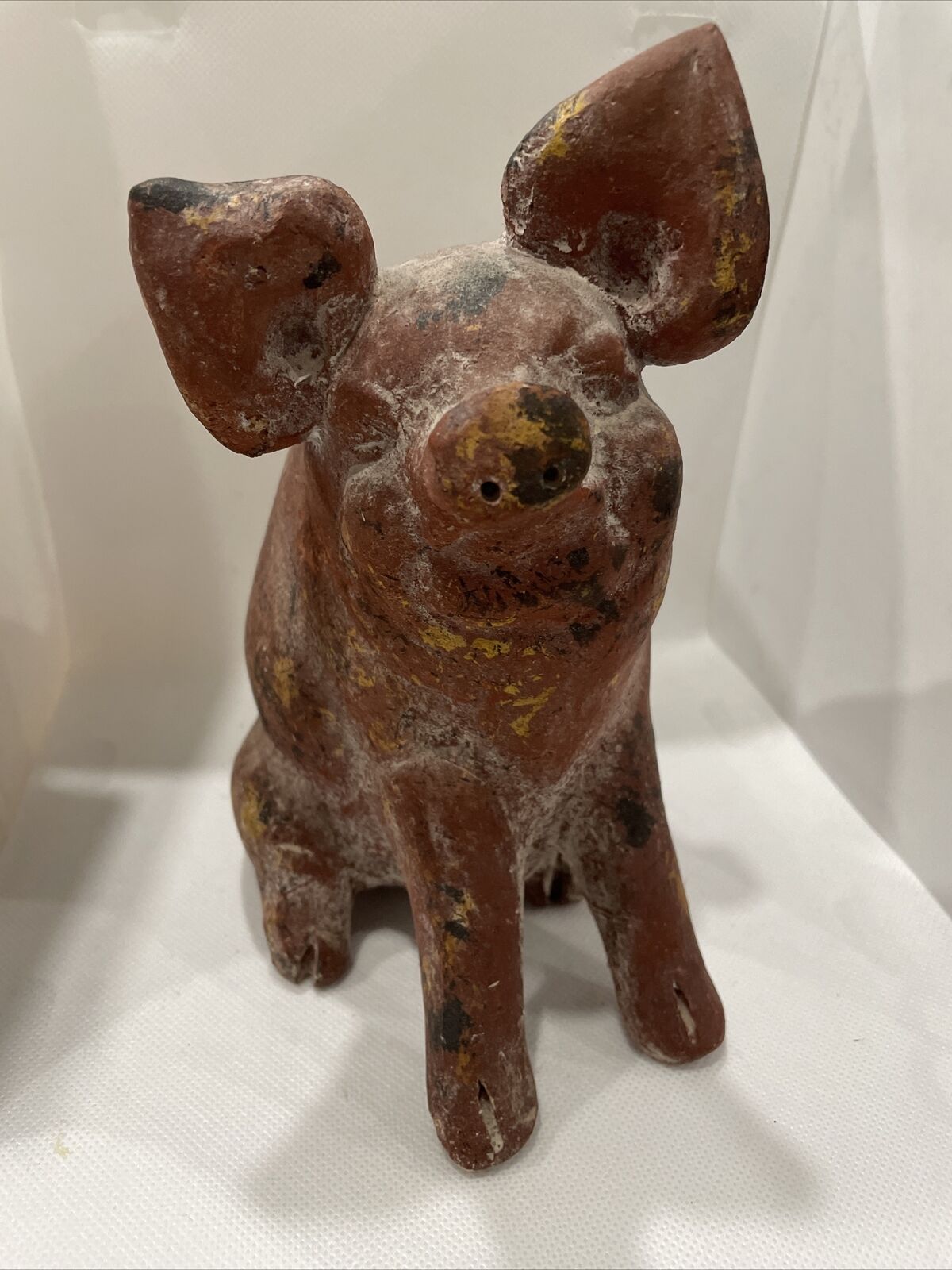 Sitting Pig Hand Crafted Clay Pottery Rustic Reddish Brown Made In Mexico