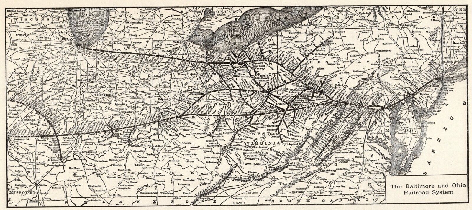 1914 Antique Baltimore & Ohio Railroad Map Railway Map B & O Railroad Map 9622