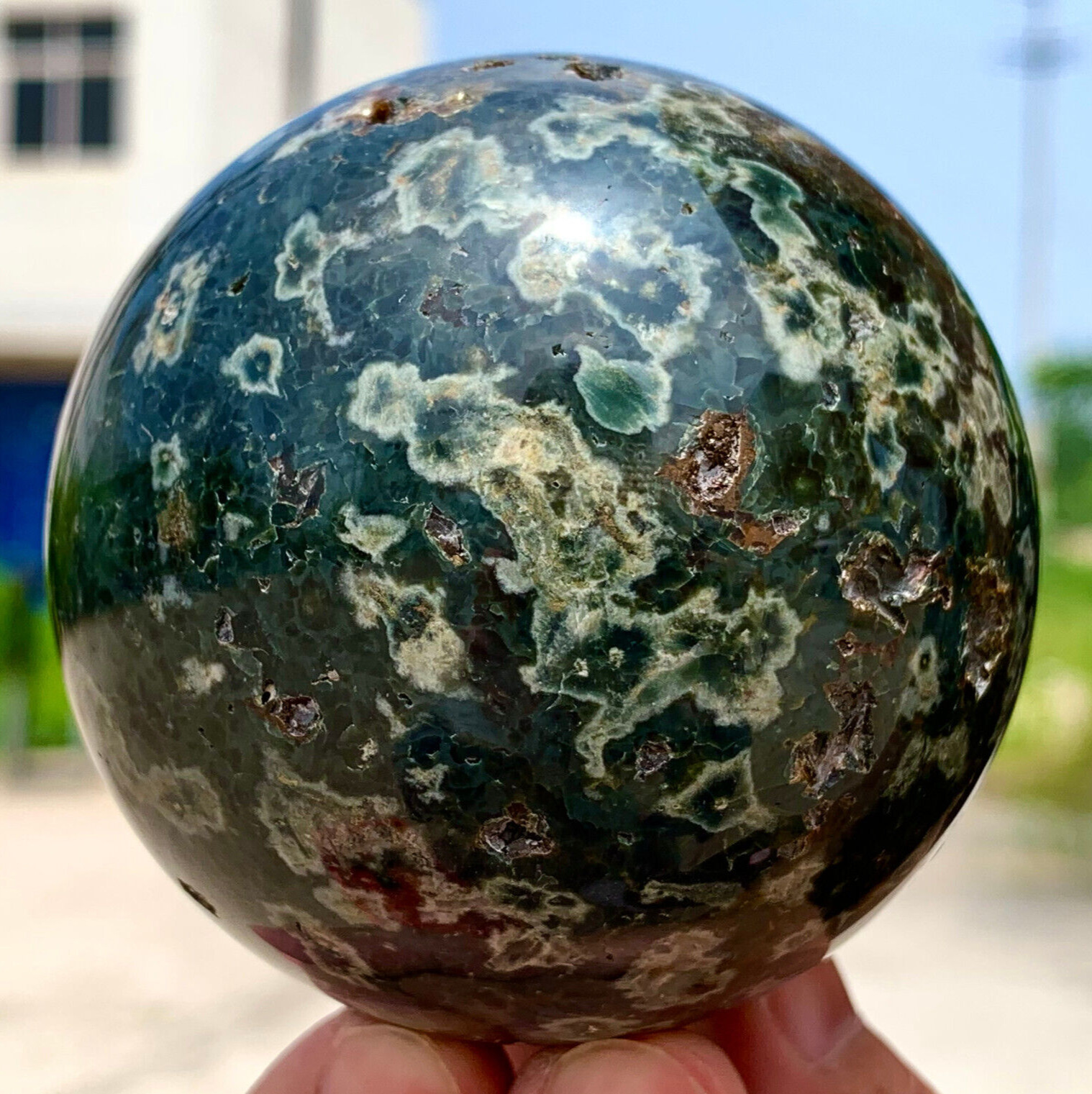430G Natural Colorful ocean jasperquartz geode crystal sphere ball healing