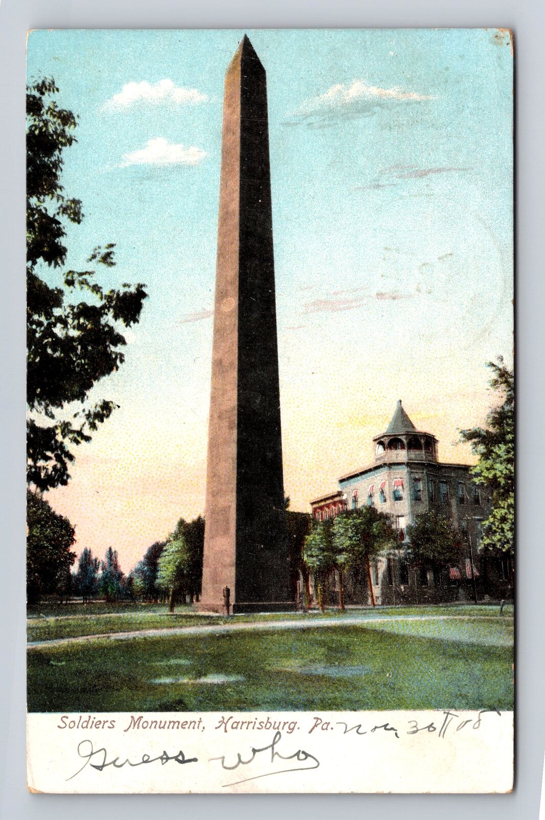 Harrisburg PA- Pennsylvania, Soldiers Monument, Antique, Vintage c1908 Postcard