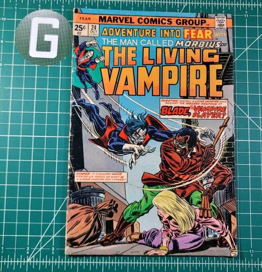 Adventure Into Fear: Morbius Living Vampire #24 (1974) Vs. Blade Marvel VG/FN
