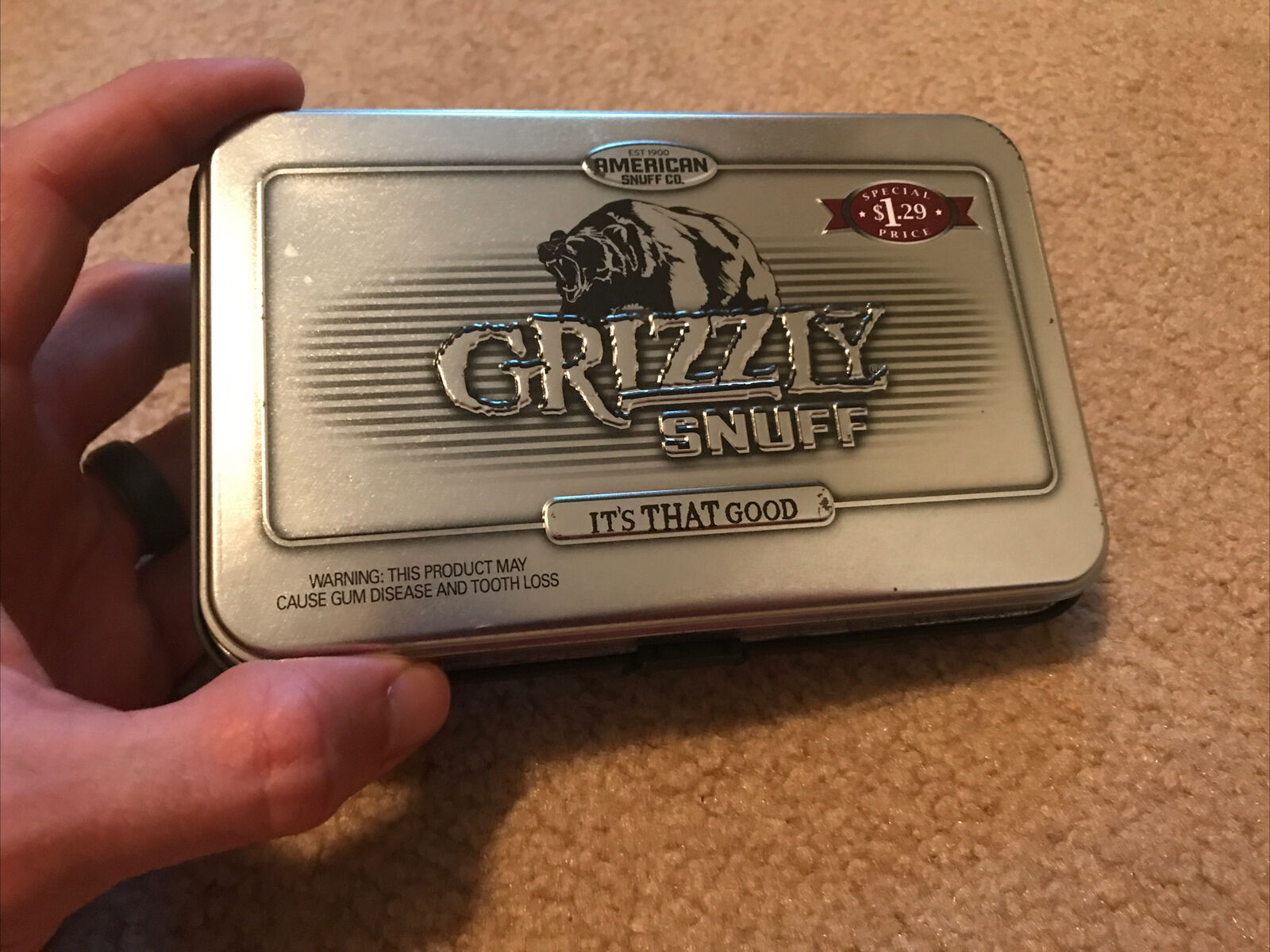vintage Grizzly Snuff Collectible Tin American Snuff Co.  Rectangular