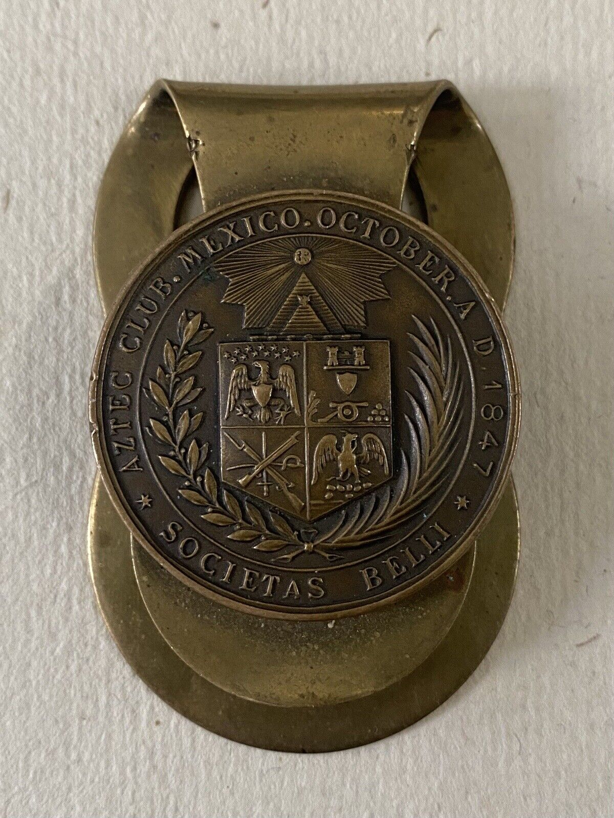 🔥 Very RARE Mexican American War AZTEC CLUB 1847 Medal TIFFANY Money Clip, WOW