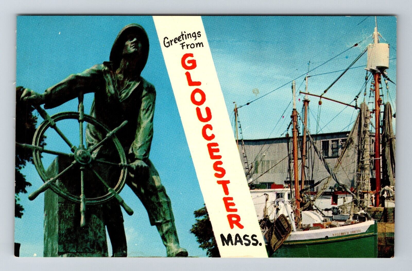 Gloucester MA-Massachusetts, General Banner Greetings, Boat, Vintage Postcard