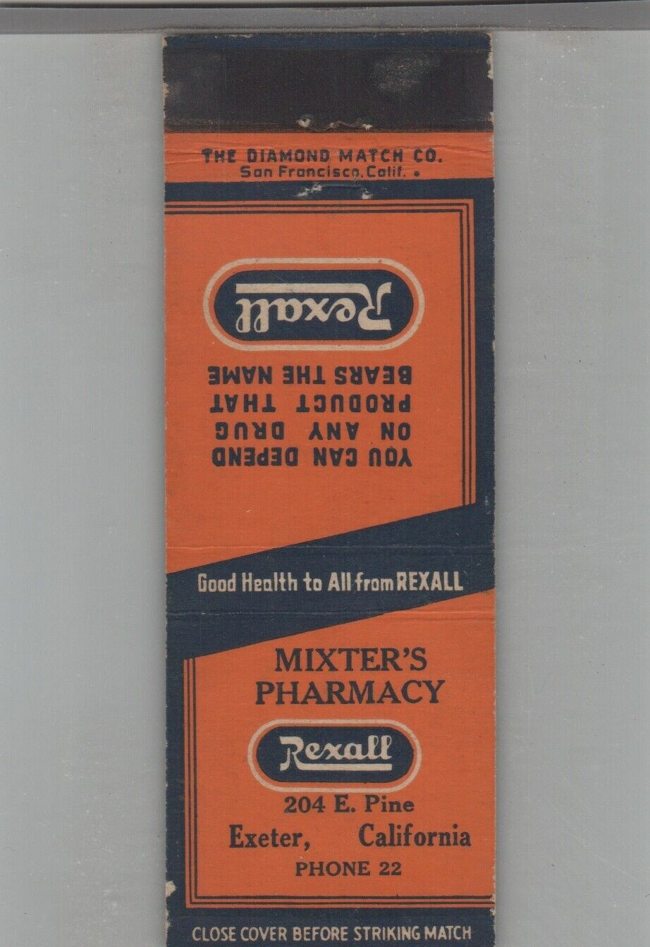 Matchbook Cover Vintage Rexall Drug Store Mixter's Pharmacy Exeter, CA
