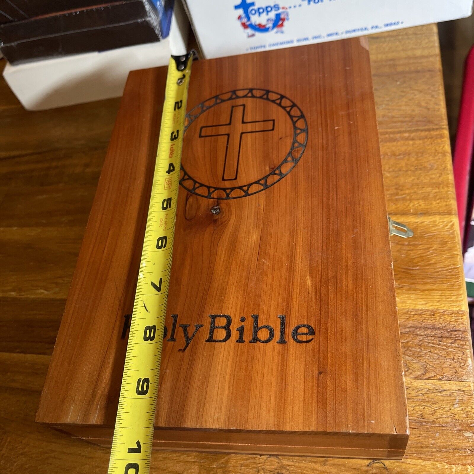 vintage wooden HOLY Bible hinged cedar wood box