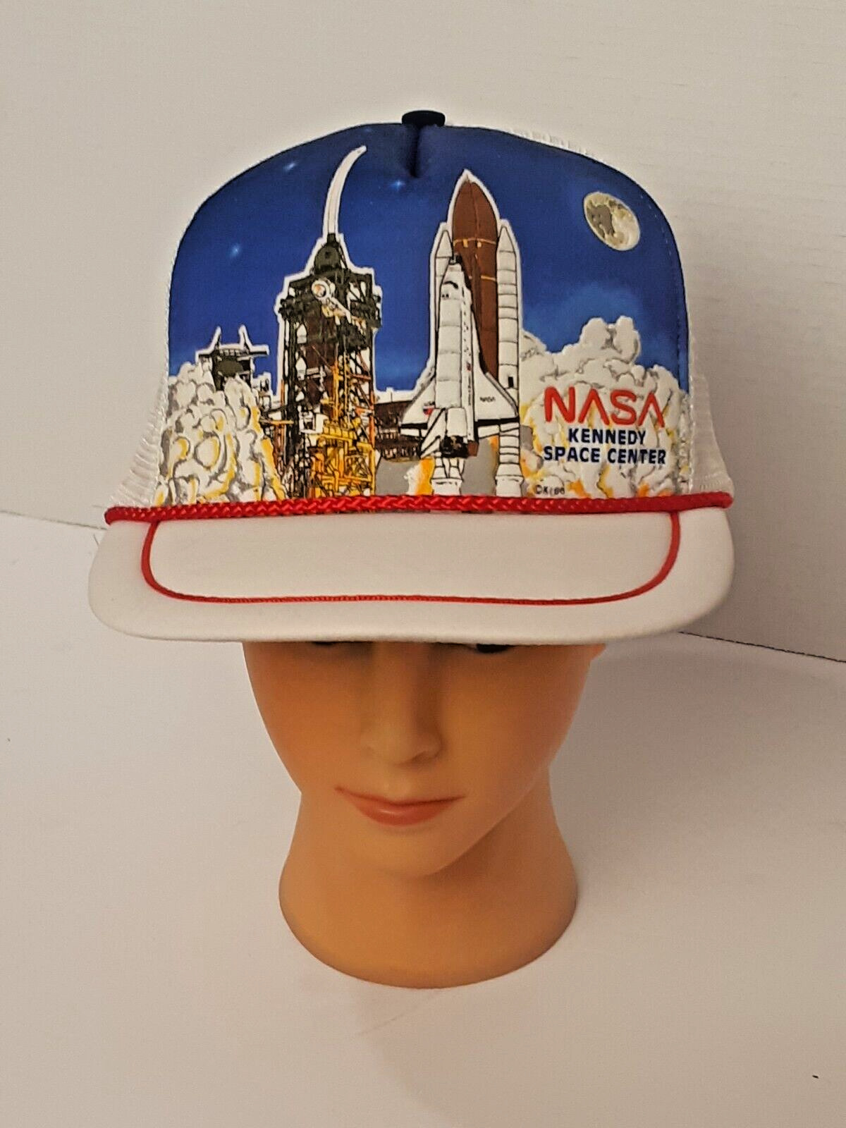 NASA Kennedy Space Center Space Shuttle Vtg 80's Mesh Snapback Trucker Hat EUC