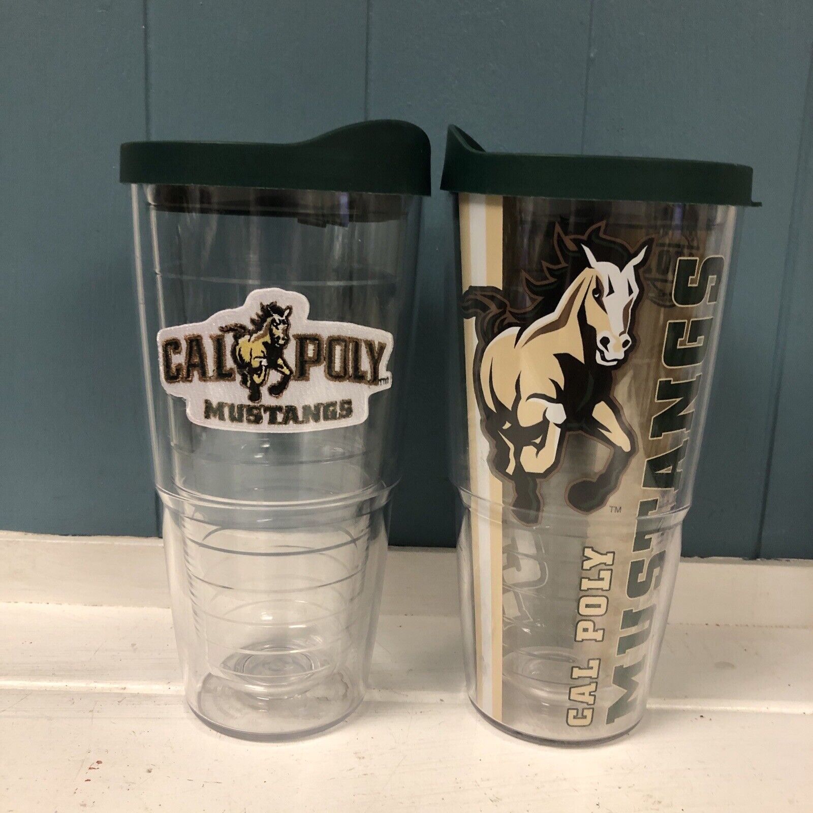 Lot Of 2 Tervis Tumbler CAL POLY MUSTANGS Green Lid Large 24oz
