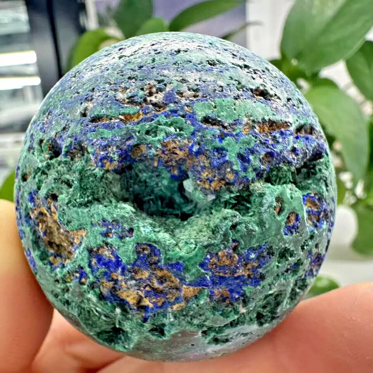 290g Natural Azurite Quartz Sphere Crystal Energy Ball Reiki Healing Gem Decor