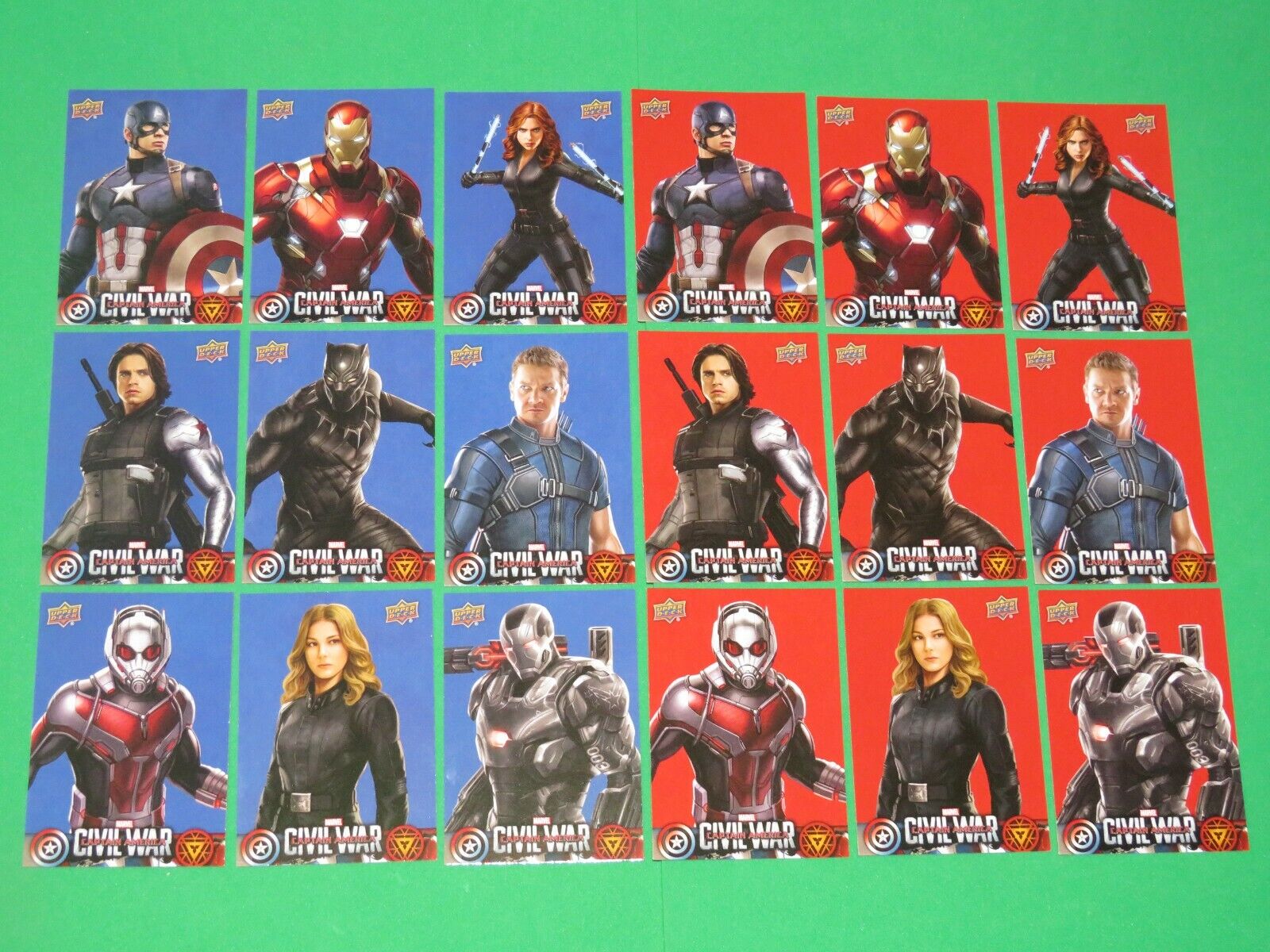 2016 Captain America CIVIL WAR Complete 50 Card 2 Sets WalMart Base RED & BLUE
