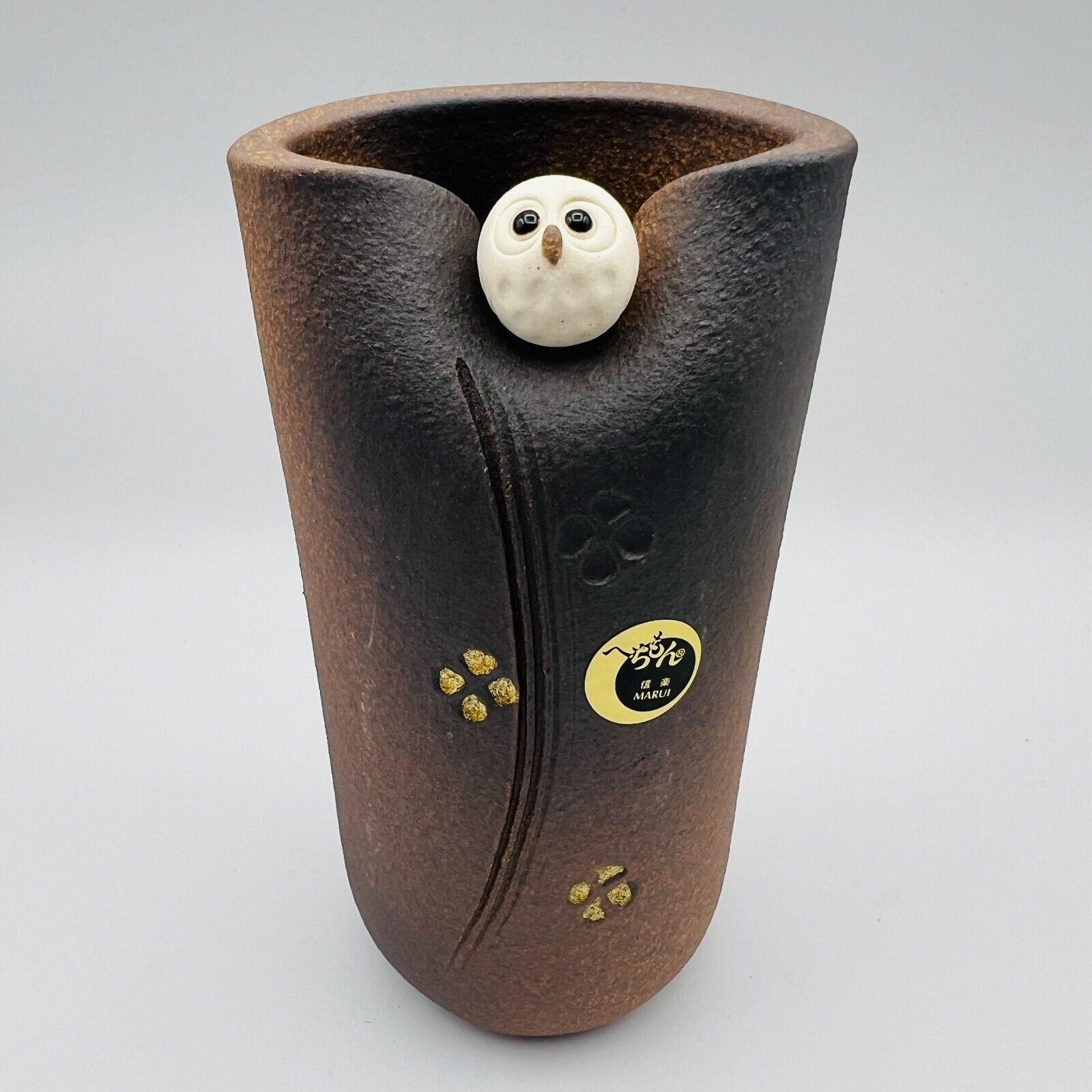 Shigaraki ware Hechimon Owl Japanese Pottery Flower Vase Gift Box Marui Seito
