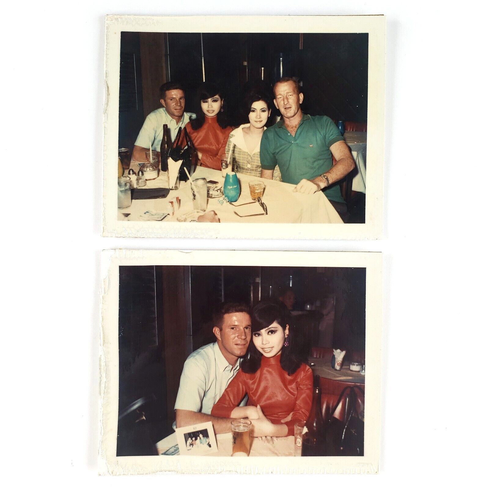 Thai Bar Girls & American Men Photo Pair 1960s Bangkok Thailand Snapshots B3456