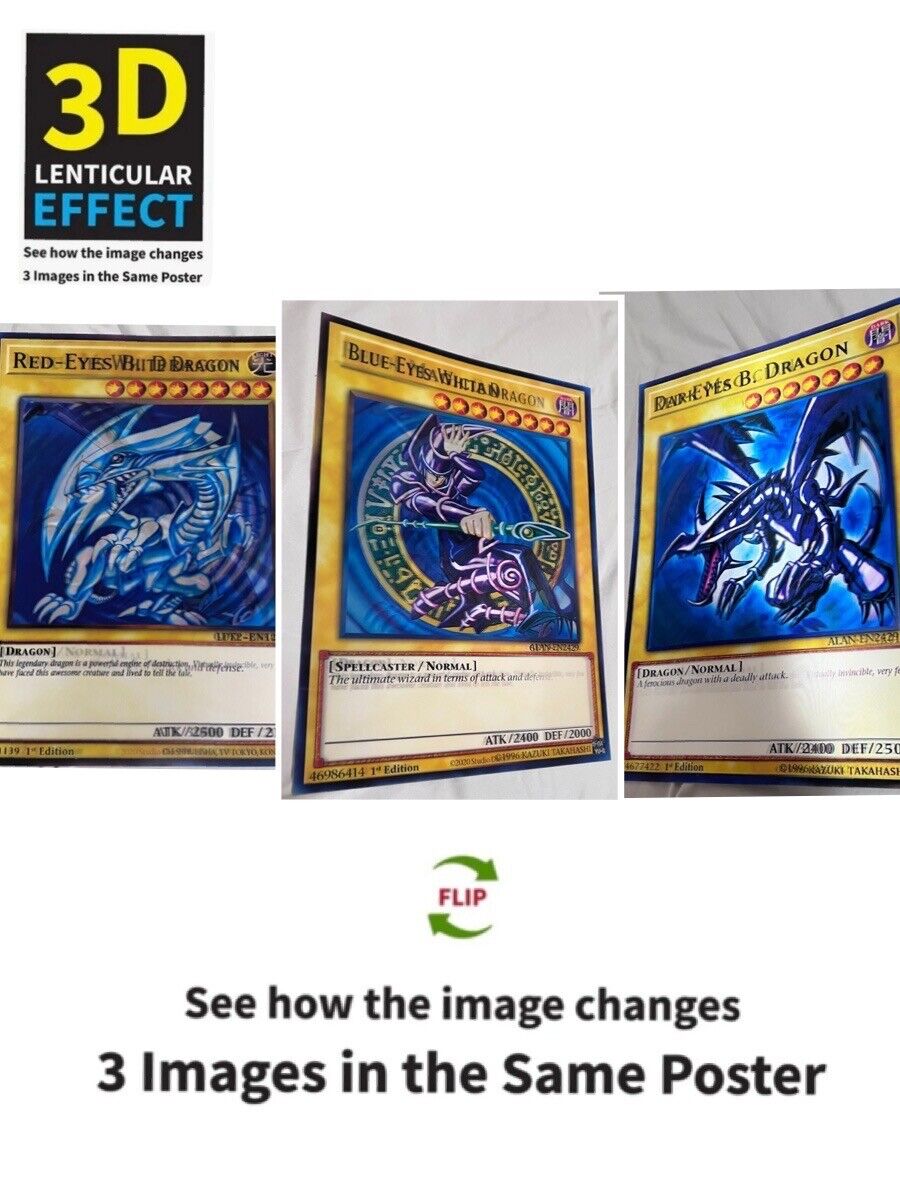 Yu-Gi-Oh Dark magican,blue&red eye 3D Poster 3D Lenticular Flip Effect,3 In One