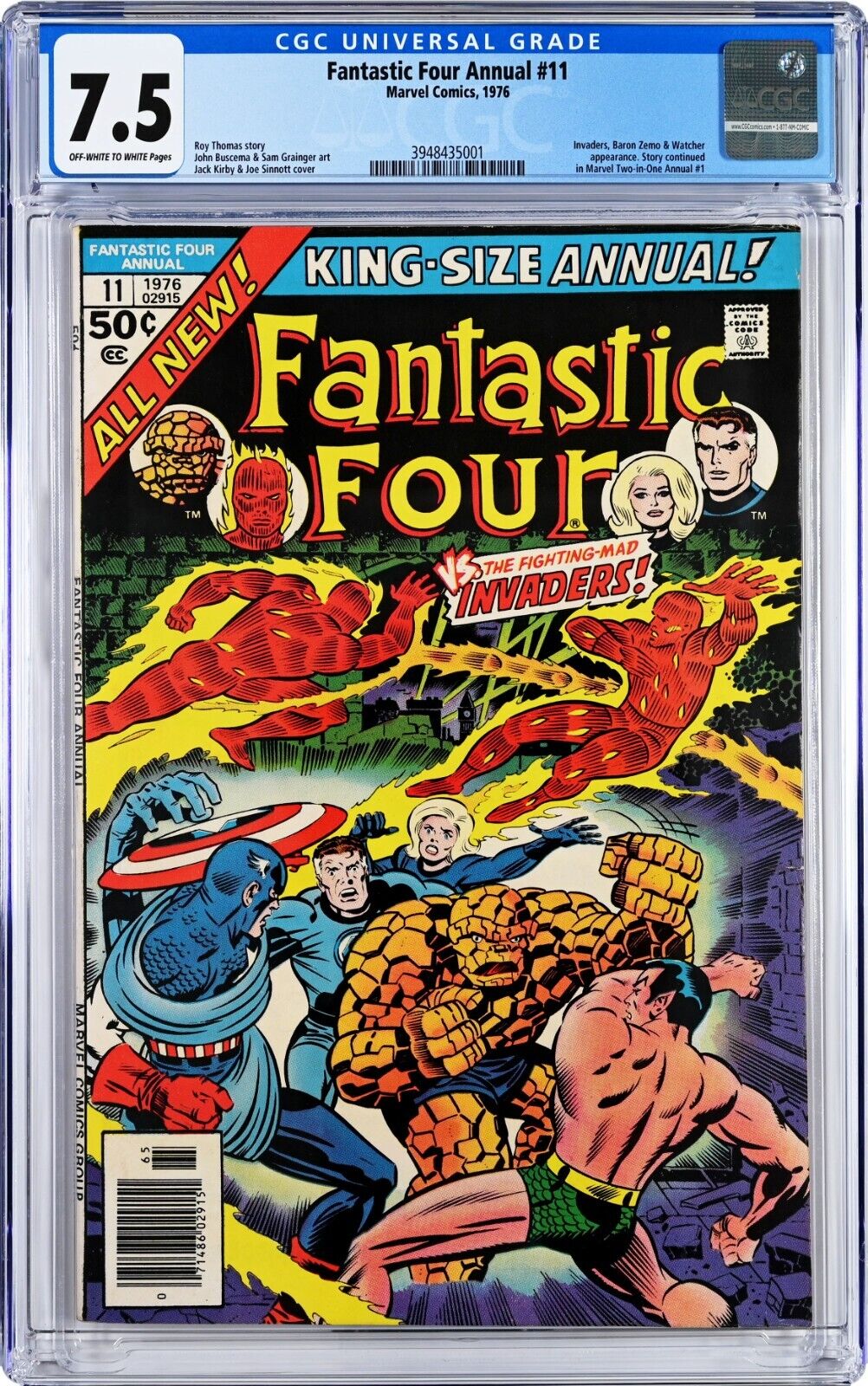 Fantastic Four Annual #11 CGC 7.5 (1976, Marvel) Jack Kirby Cover, Invaders app.