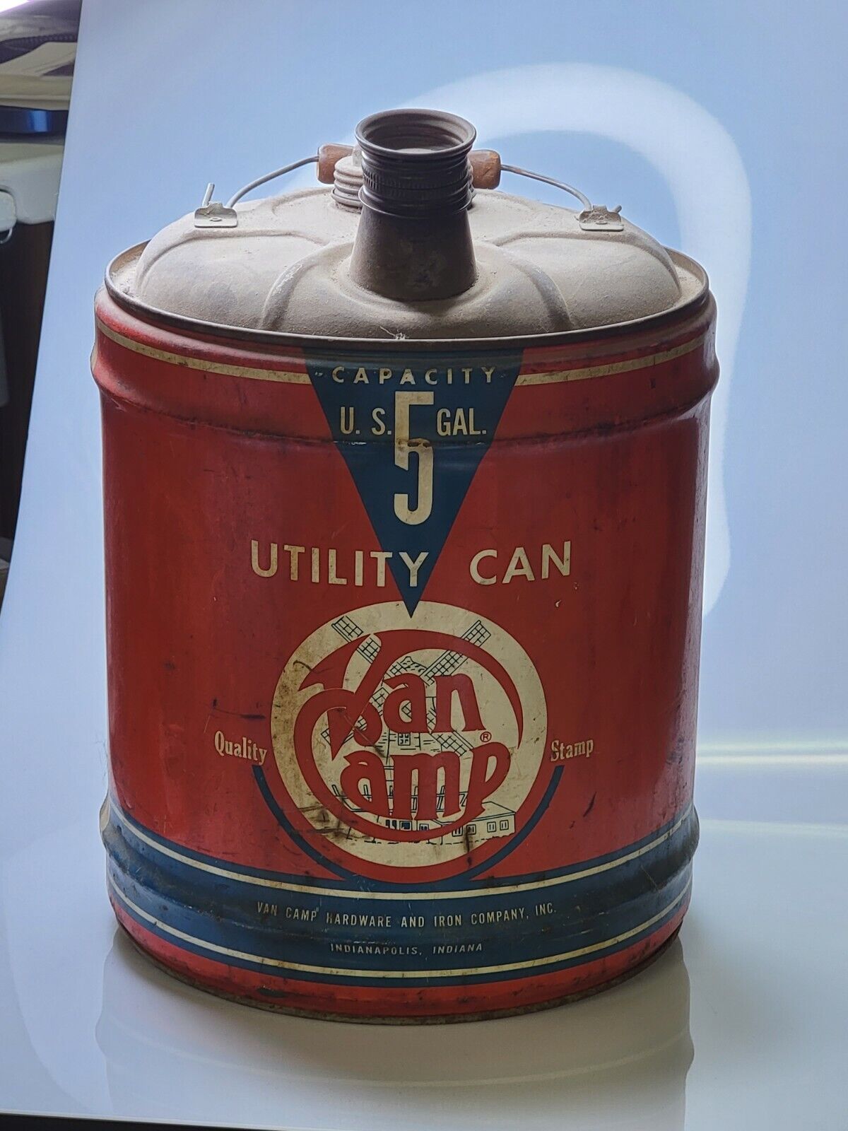 Vintage Van Camp Hardware Utility Can Indianapolis 5 gallon RARE VINTAGE 