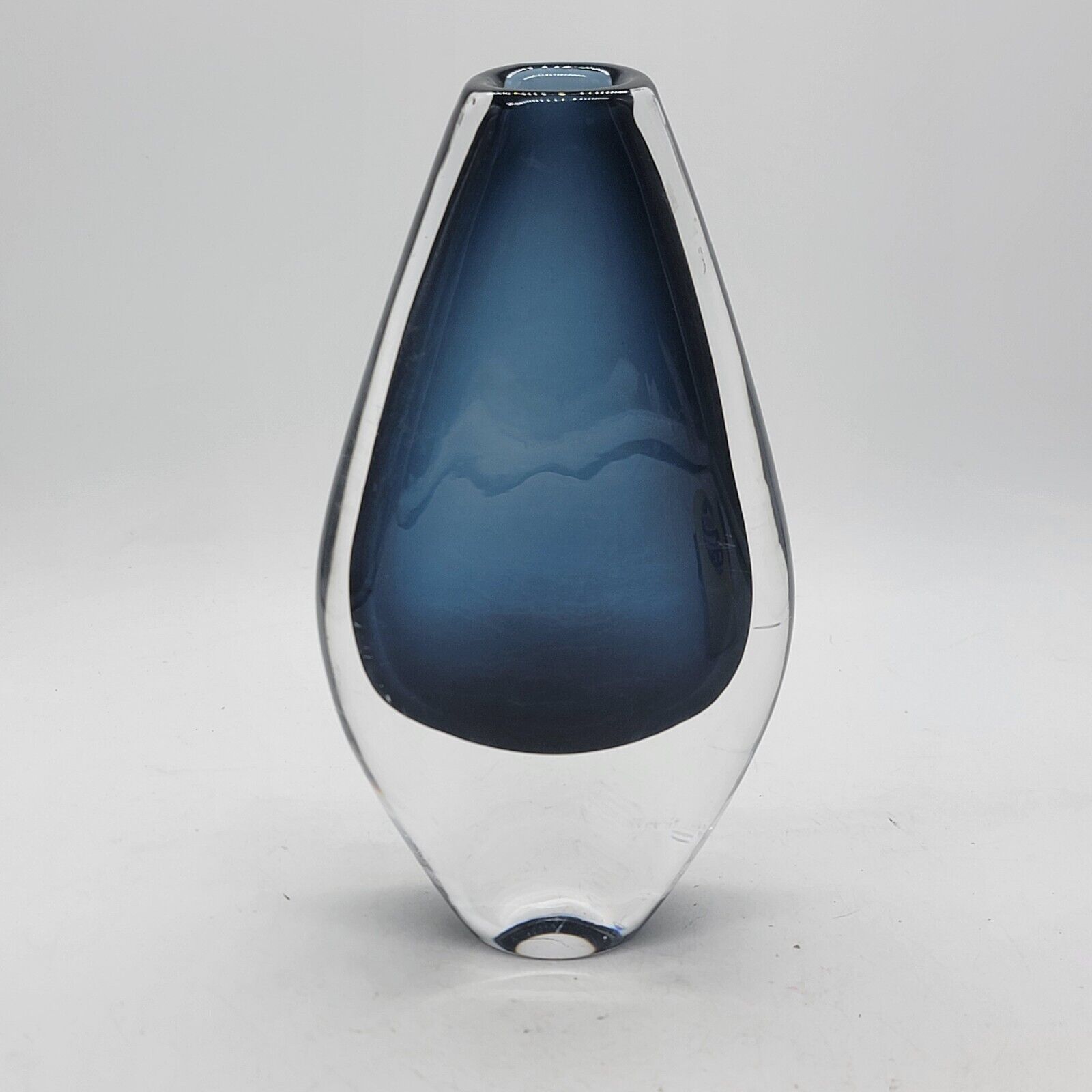 Swedish Orrefors NU 3-953 Vase in Grey/Blue Sommerso Glass Signed
