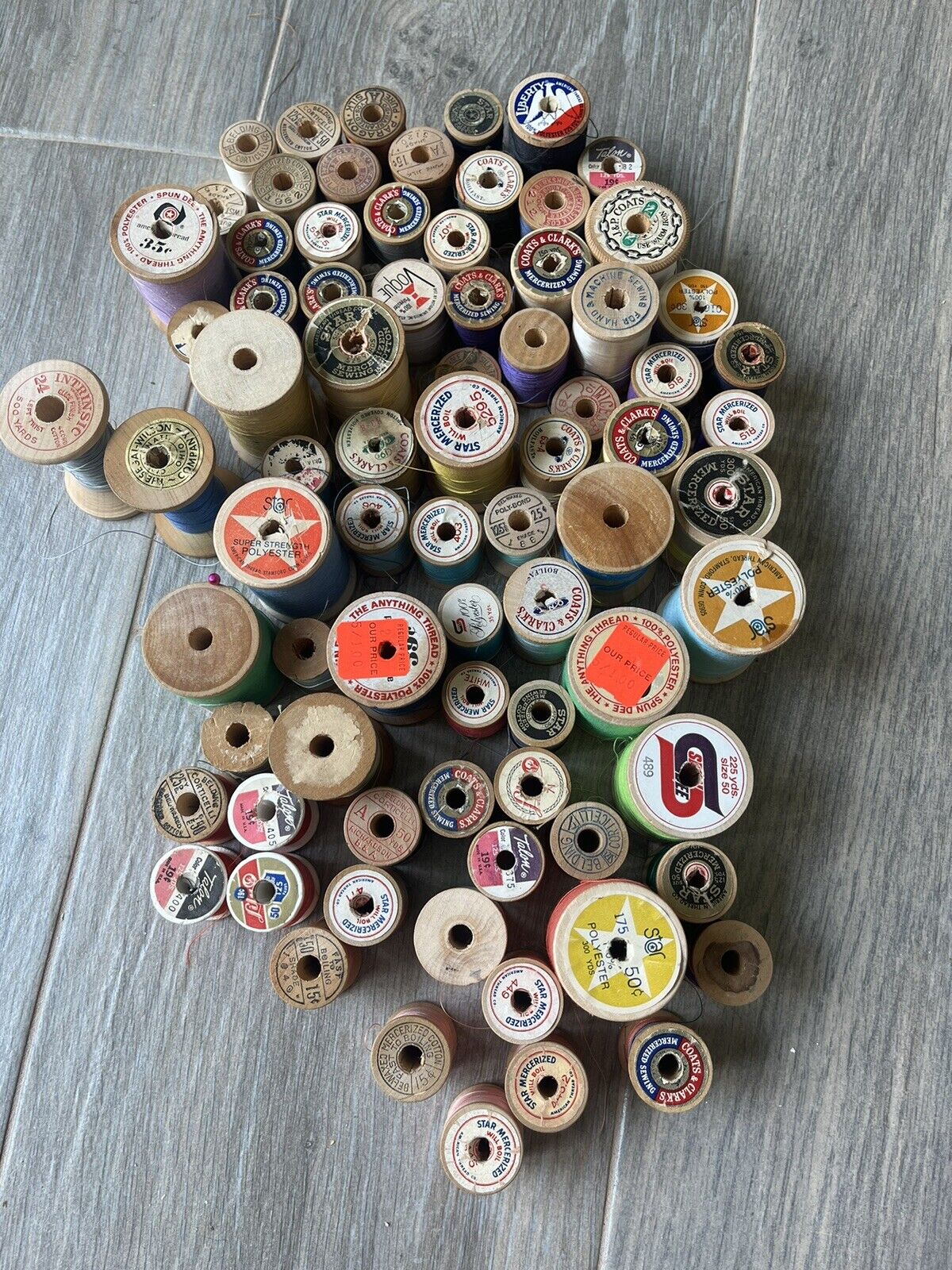 Lot Of 75 Vintage Wooden Thread Spools Sewing Collectible