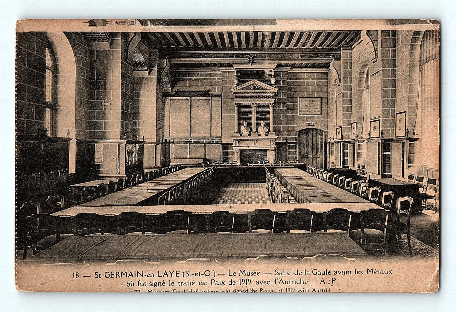 Treaty of Saint-Germain-en-Laye 1919 WWI The Museum Gaul Hall France Postcard E4