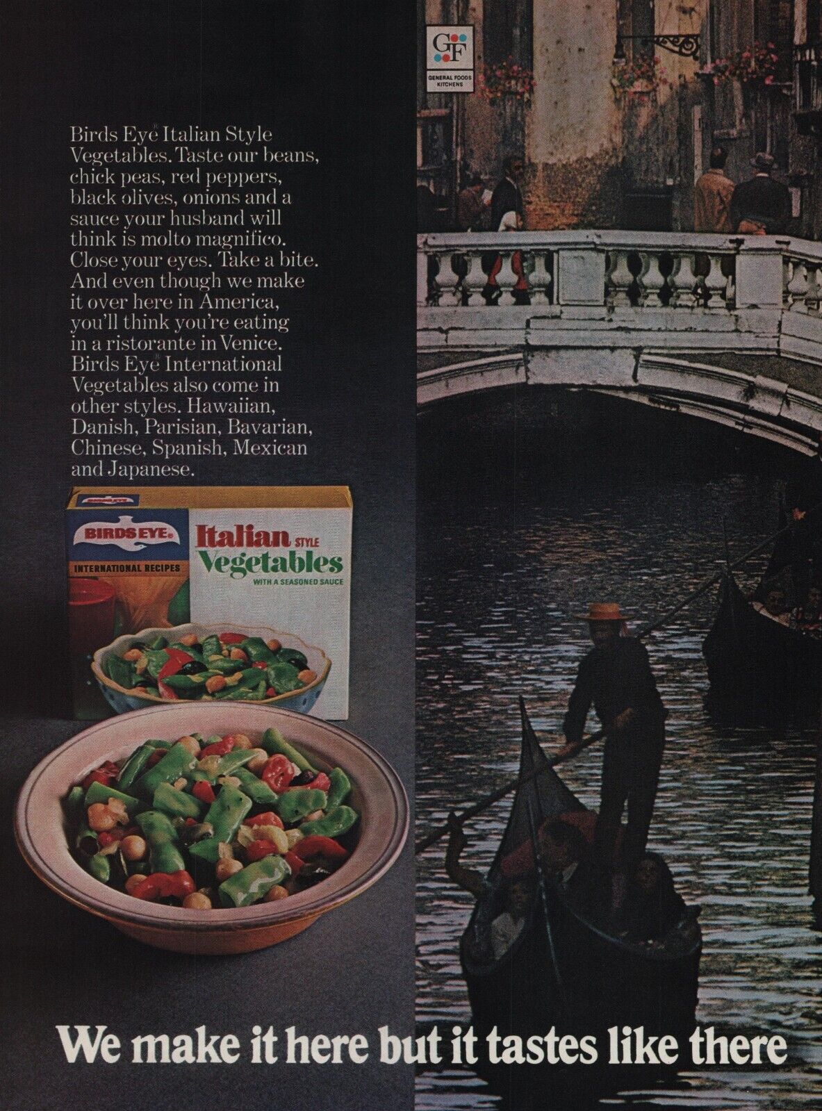 1972 Bird’s Eye Italian Style Vegetables Vintage Print Ad Venice Italy