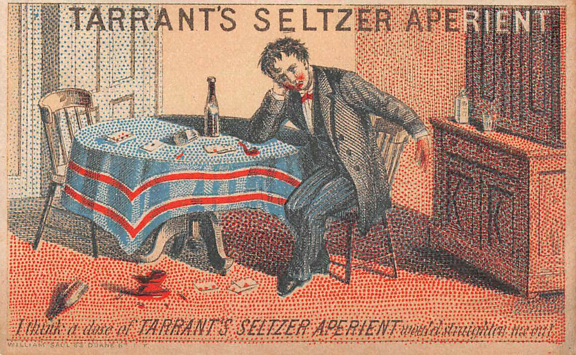  Tarrant\'s Seltzer Aperient Man CARD PLAYER AFTER LOSING  Victorian Trade Card