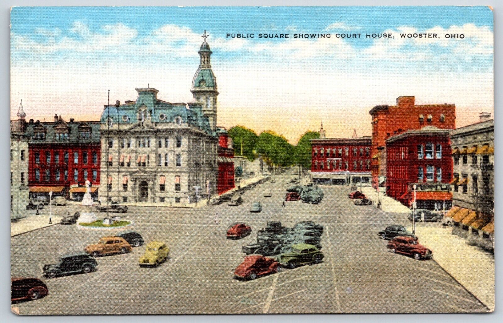 Postcard Public Square Showing Court House, Wooster, Ohio Unposted