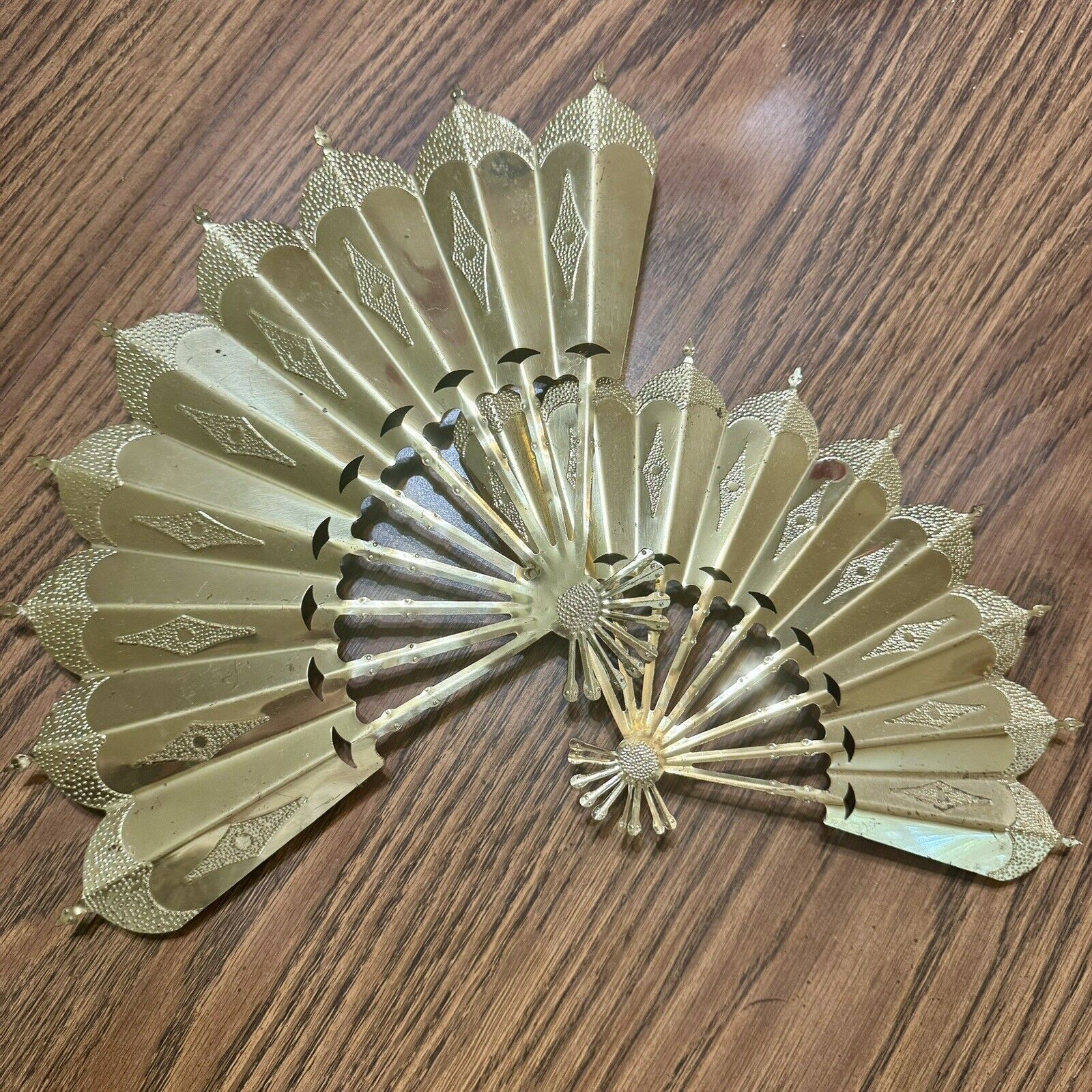 Vintage Home Interiors Metal Decorative Gold Tone Wall Fans Set of 2