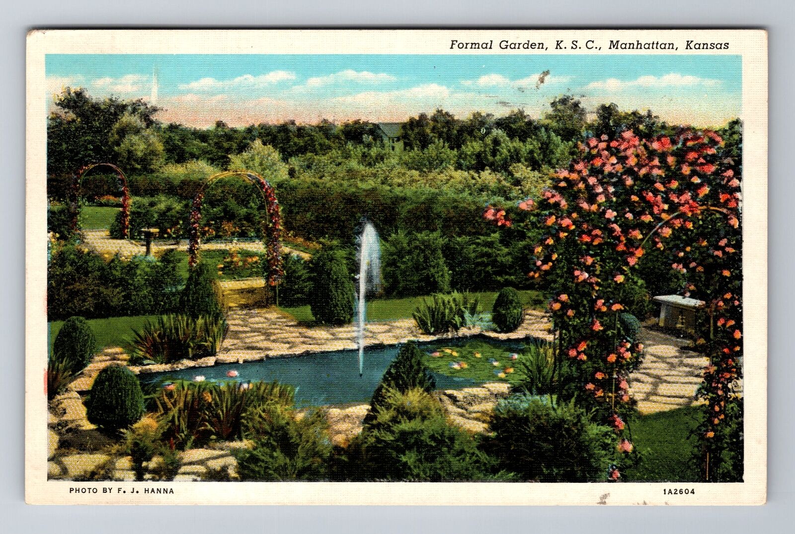 Manhattan KS-Kansas, Aerial Formal Garden, Antique, Vintage c1940 Postcard