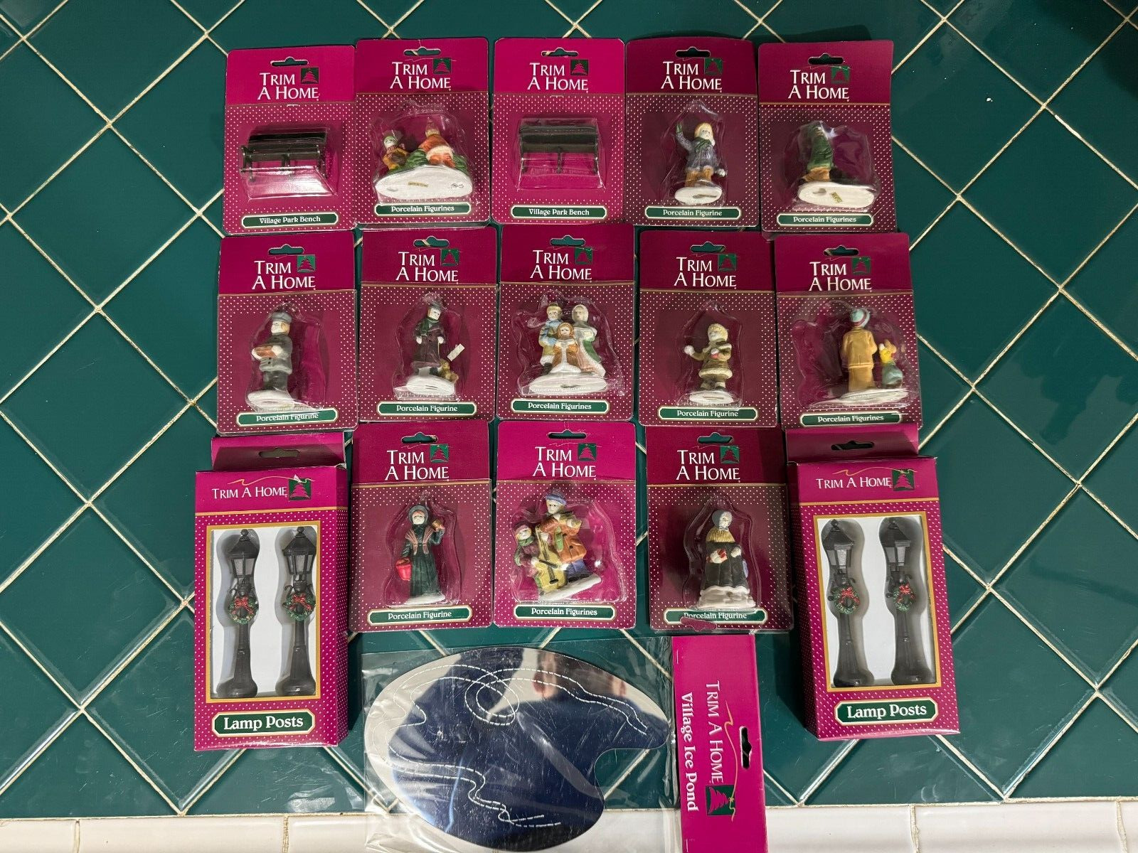 Trim A Home Christmas Village Accessories Lot of 16 with Pond and Light Poles